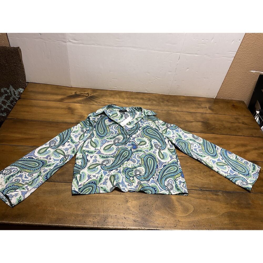 Drew Paisley Button Down Open Back Celine Turquoise Blouse Size XS